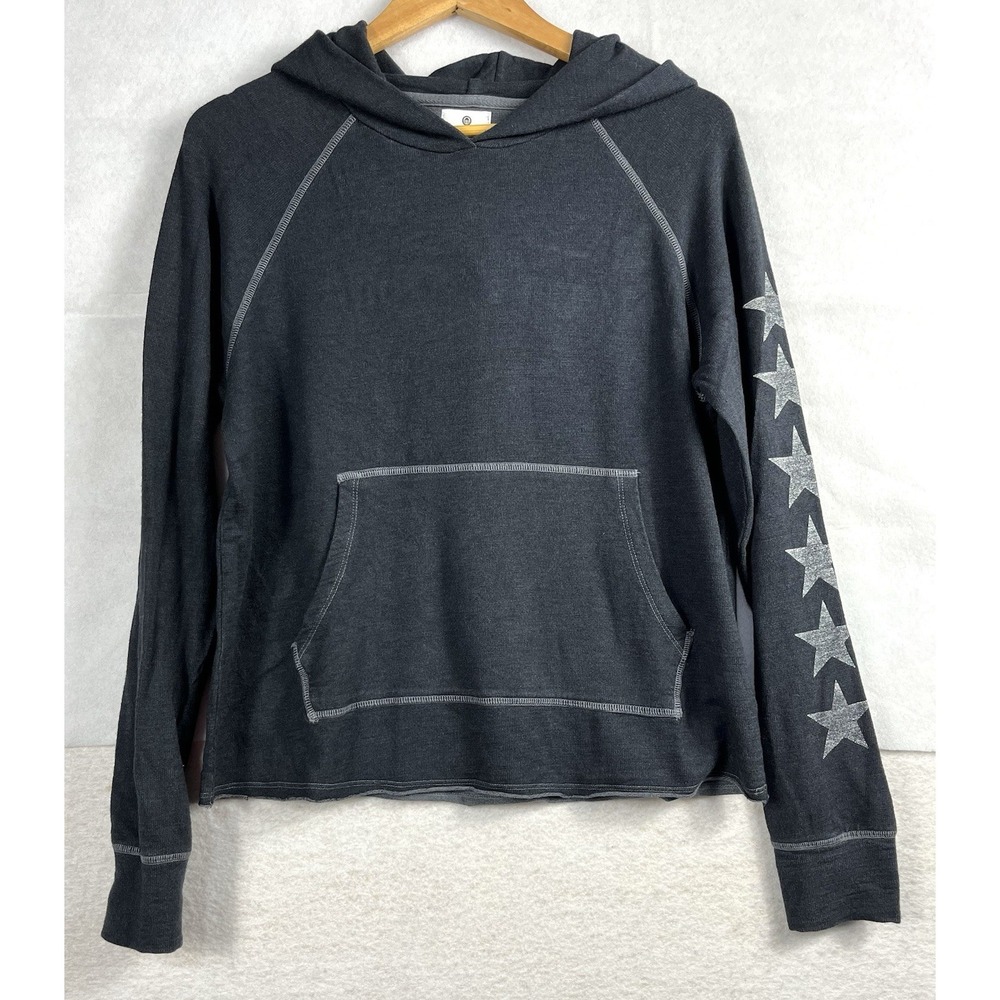 Sundry Star Sleeve Hoodie Dark Gray Women's Size 2 Kangaroo Pocket USA (105)